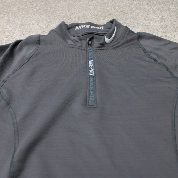Nike Pro Sweatshirt Mens Small Gray Hyperwarm 1/4 Zip Mock Neck L/S Pullover - Picture 3 of 16
